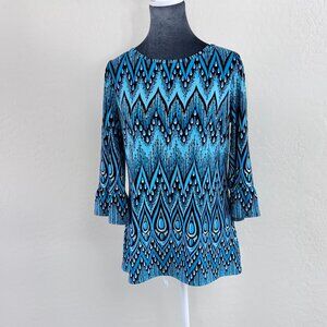 Bob Mackie Wearable Art - Blue Peacock Print - Tunic -‎ Size XXS